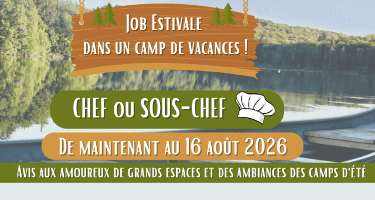 Poste de SOUS-CHEF CUISINE H/F ● saison estivale ● à proximité de Saint-Sauveur cover Poste de SOUS-CHEF CUISINE H/F ● saison estivale ● à proximité de Saint-Sauveur cover