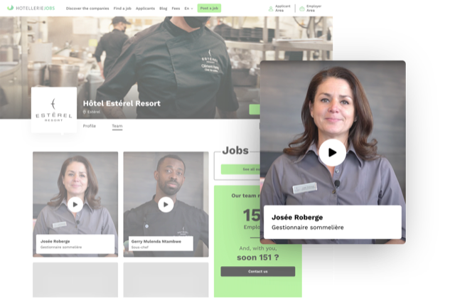 Visuel de la page d'accueil et d'une carte avec la video d'une employée